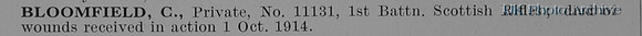 Bloomfield C Pte 11131 1st Cameronians Obit