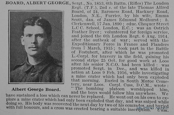 Board A G Sergt 1853 6th London Regiment Obit