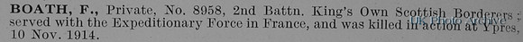 Boath F Pte 8958 2nd Kings Own Scottish Borderers Obit