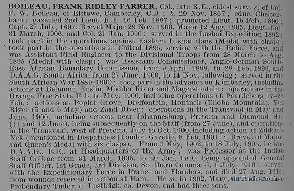 Boileau F R F Col Royal Engineers Obit