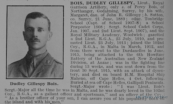 Bois D G Lt Royal Garrison Artillery Obit
