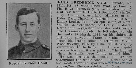 Bond F N Pte 3311 24th Royal Fusiliers Obit
