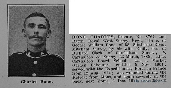 Bone C Pte 8767 2nd Queens Royal West Surrey Regiment Obit Part 1
