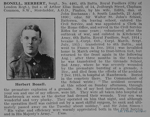 Bonell H Sergt 4481 4th Royal Fusiliers Obit