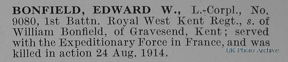 Bonfield E W LCpl 9080 1st Queens Own Royal West Kent Regiment Obit