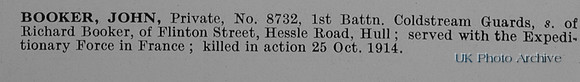 Booker J Pte 8732 1st Coldstream Guards Obit