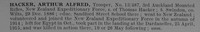 Hacker A A Tpr 13/487 3rd Auckland Mounted Rifles NZEF Obit