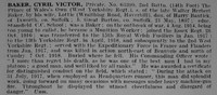 Baker C V Pte 63399 2nd West Yorkshire Regiment Obit