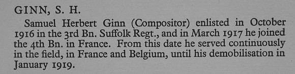Ginn S H Pte 19730 4th Suffolk Regiment War Record Of Cambridge University Press 1914-1919