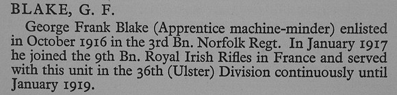 Blake G F Rfn 9-41354 9th Royal Irish Rifles War Record Of Cambridge University Press
