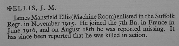 Ellis J M Pte 24725 7th Suffolk Regiment Obit War Record Of Cambridge University Press 1914-1919