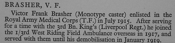 Brasher V F Pte 481171 Royal Army Medical Corps War Record Of Cambridge University Press