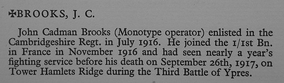 Brooks J C Pte 328092 1st Cambridgeshire Regiment Obit War Record Of Cambridge University Press