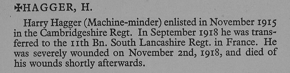 Hagger H Pte 204919 11th South Lancs Regiment Obit War Record Of Cambridge University Press 1914-1919