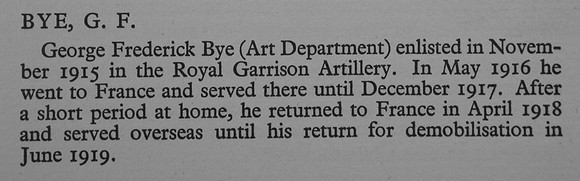 Bye G F Gnr 63668 Royal Garrison Artillery War Record Of Cambridge University Press 1914-1919