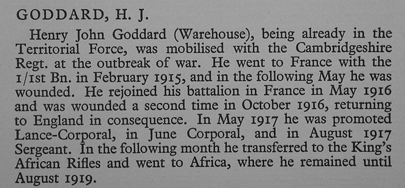 Goddard H J Sergt 1st Cambridgeshire Regiment War Record Of Cambridge University Press 1914-1919