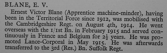 Blane E V LCpl 325147 1st Cambridgeshire Regiment War Record Of Cambridge University Press