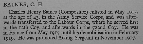 Baines C H Pte 302913 Labour Corps War Record Of Cambridge University Press