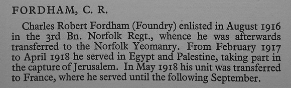 Fordham C R Pte 321024 12th Norfolk Regiment War Record Of Cambridge University Press 1914-1919