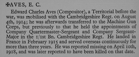 Aves E C CSM 21926 Machine Gun Corps Obit War Record Of Cambridge University Press