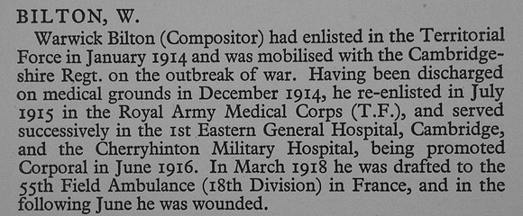 Bilton W Pte 1916 Royal Army Medical Corps War Record Of Cambridge University Press