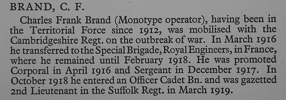 Brand C F Sergt 130036 Royal Engineers War Record Of Cambridge University Press