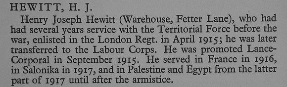 Hewitt H J LCpl 1131 19th London Regt Attd 621156 Labour Corps War Record Of Cambridge University Press 1914-1919 (2)