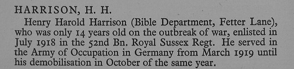 Harrison H H Pte 52nd Royal Sussex Regiment War Record Of Cambridge University Press 1914-1919