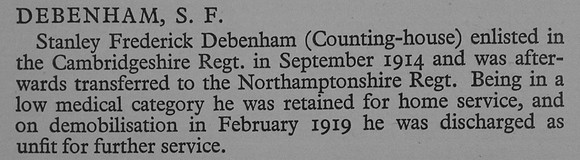 Debenham S F Pte Cambridgeshire Regiment War Record Of Cambridge University Press 1914-1919