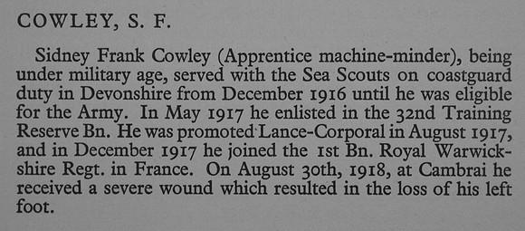 Cowley S F LCpl 38146 1st Royal Warwickshire Regiment War Record Of Cambridge University Press 1914-1919