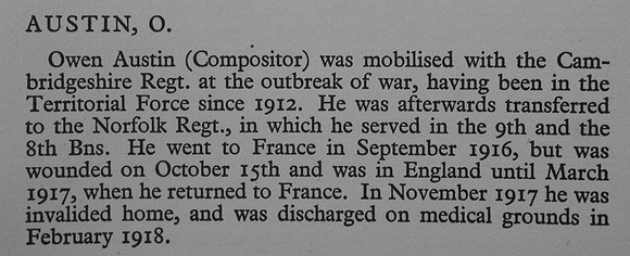 Austin O Pte 40141 8th Norfolk Regiment War Record Of Cambridge University Press