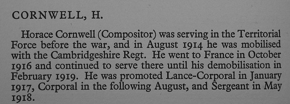 Cornwell H L-Sergt 40264 2nd Lincolnshire Regiment Formerly 1356 1st Cambs Regt War Record Of Cambridge University Press 1914-1919