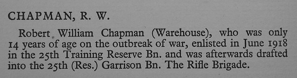 Chapman R W Pte 25th Rifle Brigade War Record Of Cambridge University Press 1914-1919