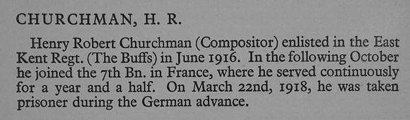Churchman H  Pte G-11245 7th East Kent Rgiment War Record Of Cambridge University Press 1914-1919
