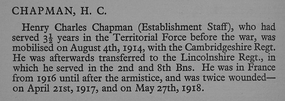 Chapman H C Pte 8th Lincolnshire Regiment War Record Of Cambridge University Press 1914-1919