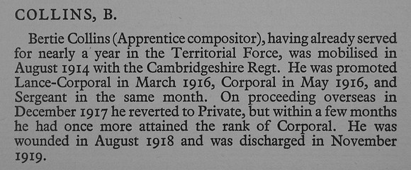 Collins B Cpl 325270 1st Cambridgeshire Regiment War Record Of Cambridge University Press 1914-1919