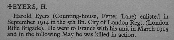 Eyers H Rfn 982 5th London Regiment Obit War Record Of Cambridge University Press 1914-1919