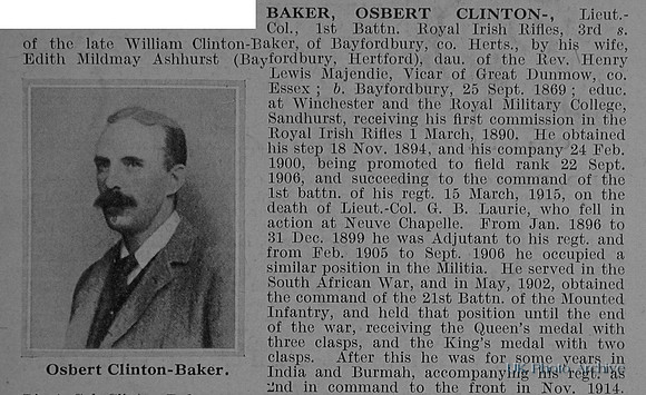 Baker O C Lt Col 1st Royal Irish Rifles Obit Part 1