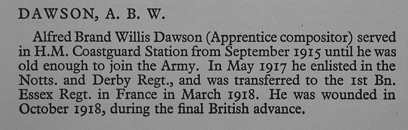 Dawson A B W Pte 1st Essex Regiment War Record Of Cambridge University Press 1914-1919