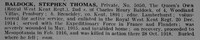 Baldock S T Pte 5050 2nd Queens Own Royal West Kent Regiment Obit
