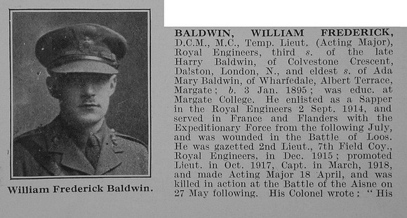 Baldwin W F Lt DCM MC Royal Engineers Obit Part 1