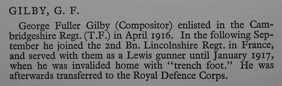Gilby G F Pte 71095 Royal Defence Corps War Record Of Cambridge University Press 1914-1919