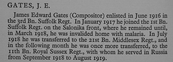 Gates J E Pte G-36782 11th Royal Sussex Regiment War Record Of Cambridge University Press 1914-1919