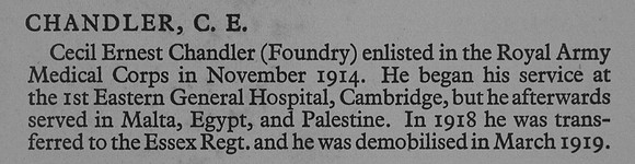 Chandler C E Pte 203714 4th Essex Regiment War Record Of Cambridge University Press 1914-1919