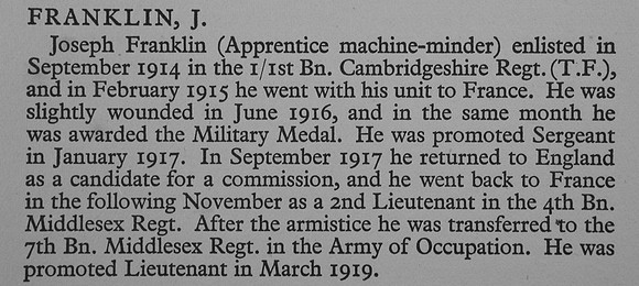 Franklin J 2nd Lt MM 4th Middlesex Regiment War Record Of Cambridge University Press 1914-1919