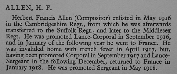 Allen H F Sergt G-106922 Middlesex Regiment War Record Of Cambridge University Press