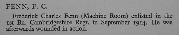 Fenn F C Pte 1st Cambridgeshire Regiment War Record Of Cambridge University Press 1914-1919
