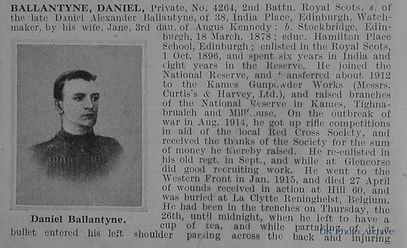 Ballantyne D Pte 4264 2nd Royal Scots Obit