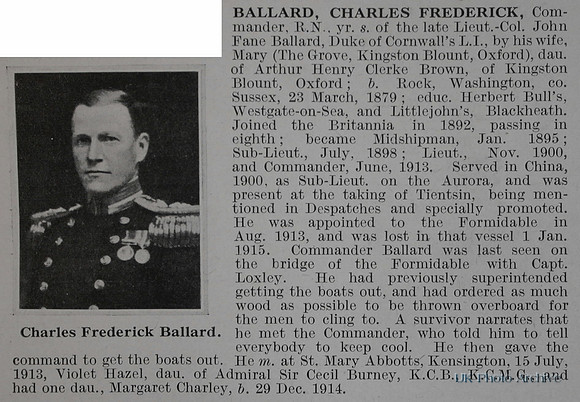 Ballard C F Comm HMS Formidable Royal Navy Obit