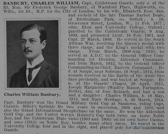 Banbury C W Captain Coldstream Guards Obit